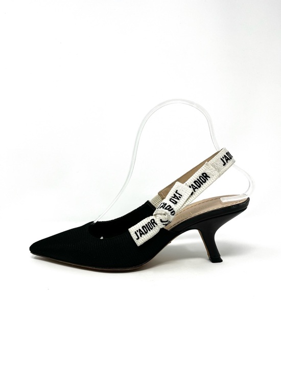 Dior Shoes - Christian Dior J'Adior Logo Black White Bow Slingback Pumps Kitten Heels 38 8